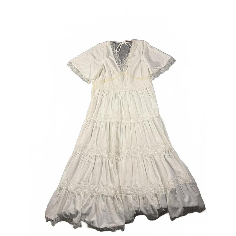 AllSaints Eris Dress Women's 10 Ivory Lace Tiered Midi Boho Romantic